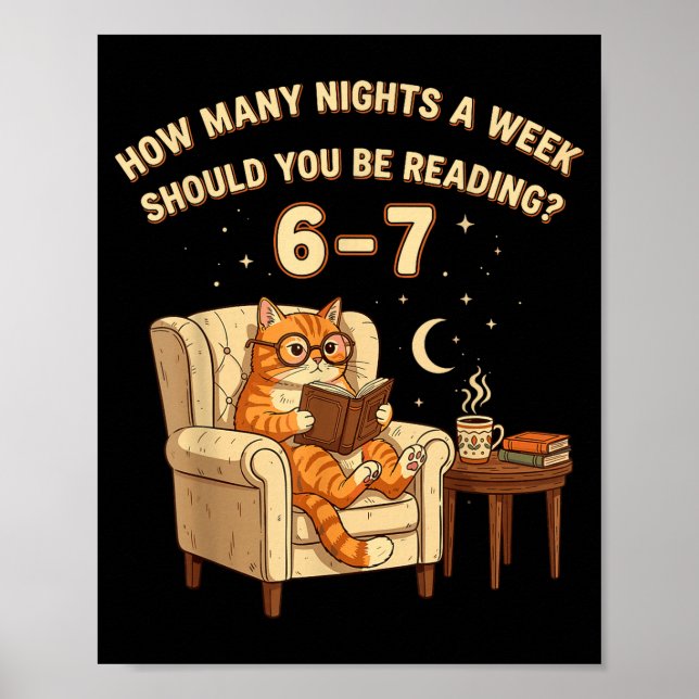 Affiche Funny Cat Reading 6-7 Meme Englieacher Book Lover  (Devant)