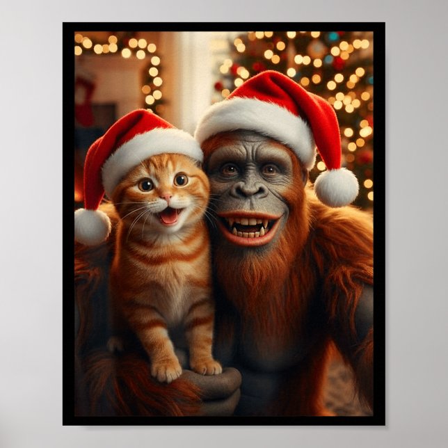 Affiche Funny Cat Selfie With Bigfoot Christmas Sasquatch  (Devant)
