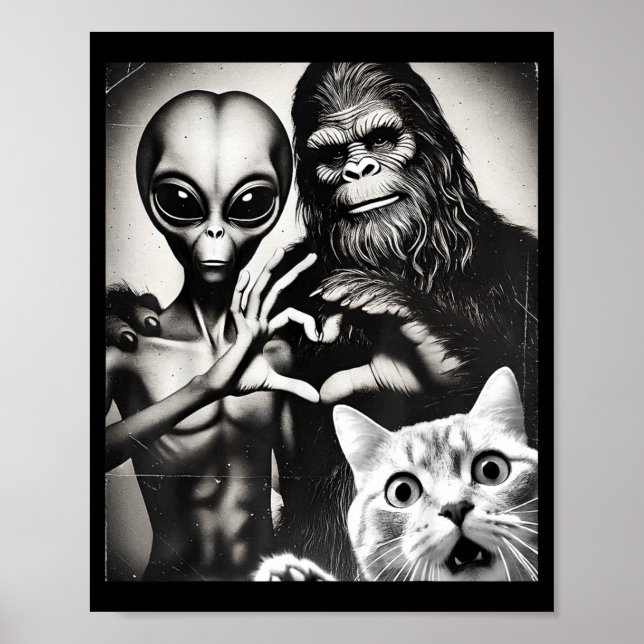 Affiche Funny Cat Selfie With Romantic Bigfoot In Love Wit (Devant)