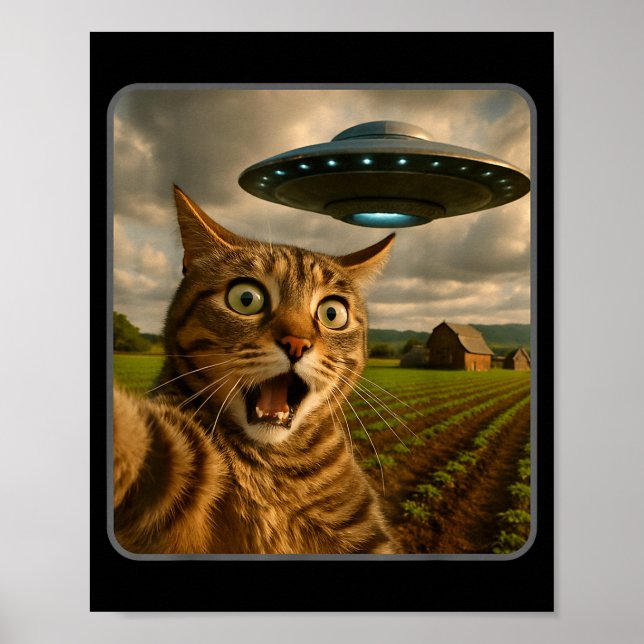 Affiche Funny Cat Selfie With Ufo Alien Meme  (Devant)