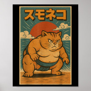Affiche Funny Cat Sumo Wrestler japonais Art Anime Ukiyo-e