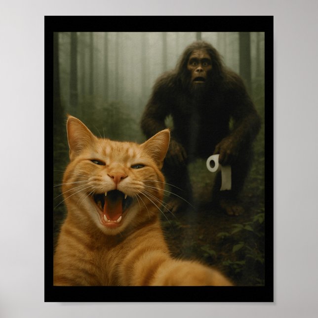 Affiche Funny Cat Surprised Happy Selfie With Bigfoot Sasq (Devant)