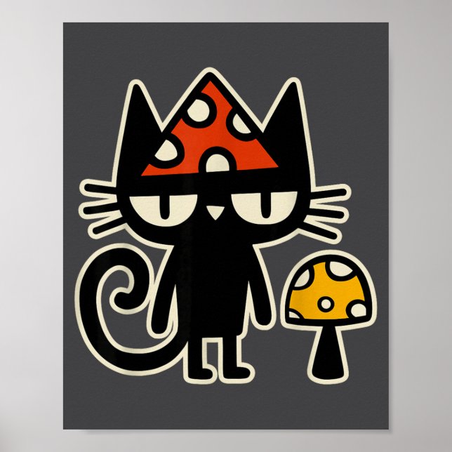 Affiche Funny Cat With Mushroom Hat Black Cat With Toadsto (Devant)