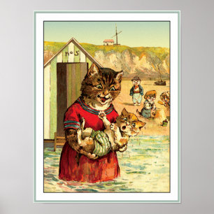 Affiche Funny Cats at the Beach - Louis Wain