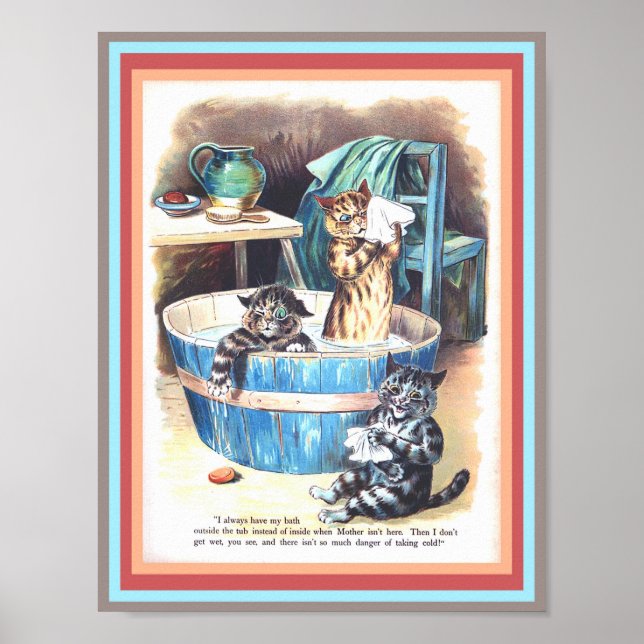 Affiche Funny Cats Bath par Louis Wain Copie d'art Vintage (Devant)