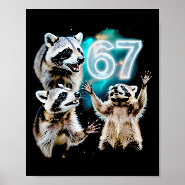 Affiche Funny Chaotic Raccoon Howling At 67 Cosmic Six Sev (Devant)