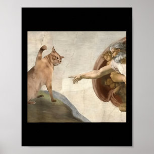 Affiche Funny Chat Dieu Création D'Adam Mème Jésus