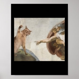 Affiche Funny Chat Dieu Création De Mème Adam Michelangelo