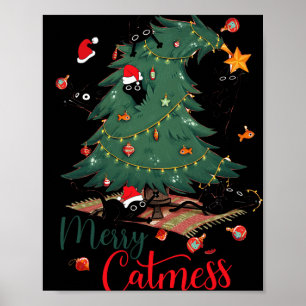 Affiche Funny Chat Noël Arbre Joyeux Amoureux des chats de