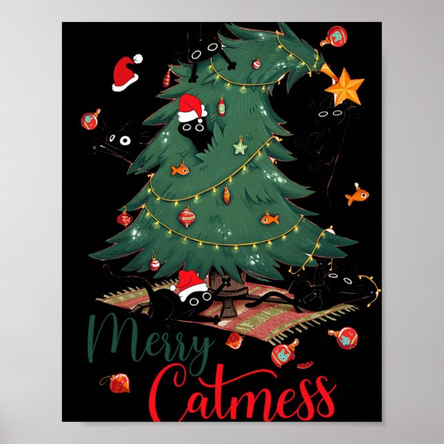 Affiche Funny Chat Noël Arbre Joyeux Amoureux des chats de (Devant)