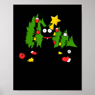 Affiche Funny Chat Noir Arbre de Noël Joyeux Humour de Noë