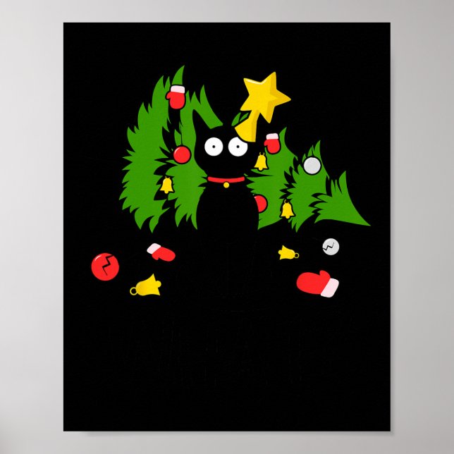 Affiche Funny Chat Noir Arbre de Noël Joyeux Humour de Noë (Devant)