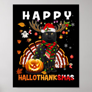 Affiche Funny Chat noir Halloween Chat de Noël Happy Hall