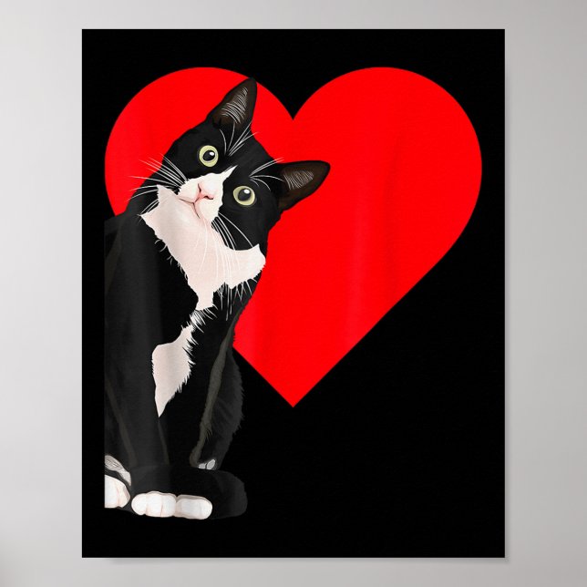 Affiche Funny Chat Noir Valentines Jour Coeur Tuxedo Chat  (Devant)