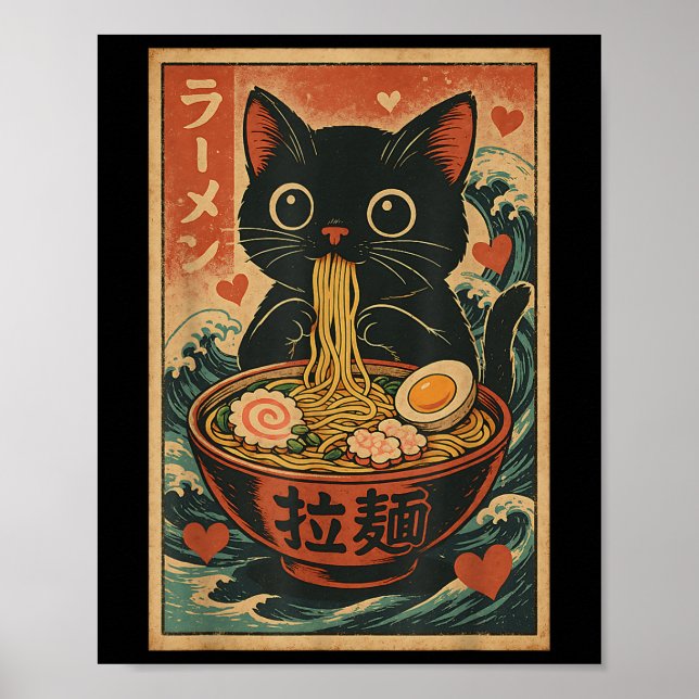 Affiche Funny Chat Ramen Graphic Tee Japonais Kawaii Anime (Devant)