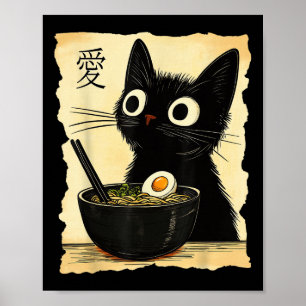 Affiche Funny Chat Ramen Graphic Tee Japonais Kawaii Anime
