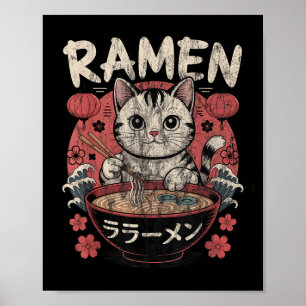 Affiche Funny Chat Ramen Graphic Tee Japonais Kawaii Anime