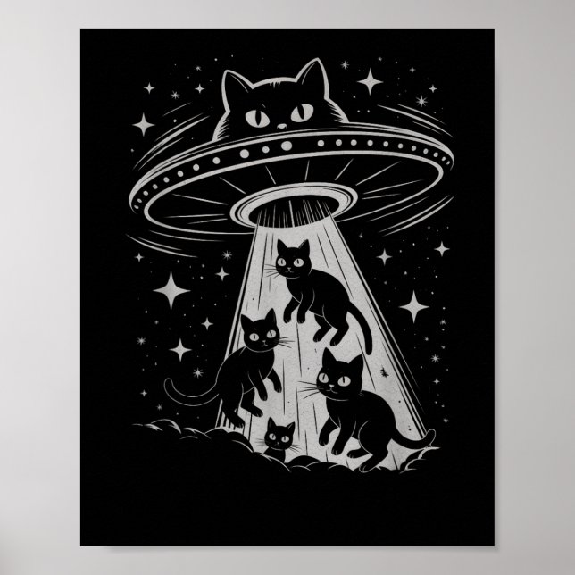 Affiche Funny Chat Ufo Alien spatial Galaxy Esthétique (Devant)