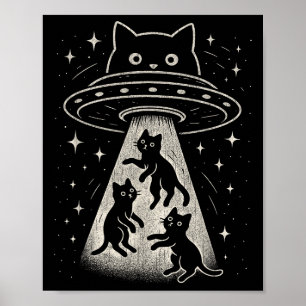 Affiche Funny Chat Ufo Cute Kitty Espace Alien Aes