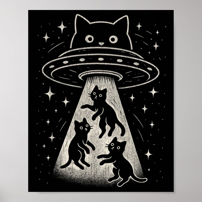 Affiche Funny Chat Ufo Cute Kitty Espace Alien Aes (Devant)