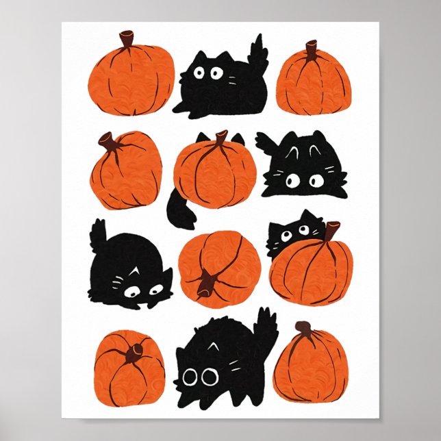 Affiche Funny Chats Retro Citrouille Super Halloween Thank (Devant)