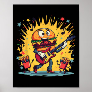 Affiche Funny Cheeseburger Hamburger Jouer Guitare Françai