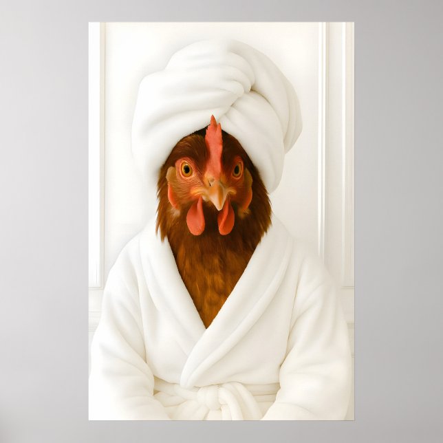 Affiche Funny Chicken Bathroom Print, Chicken In Bathrobe (Devant)