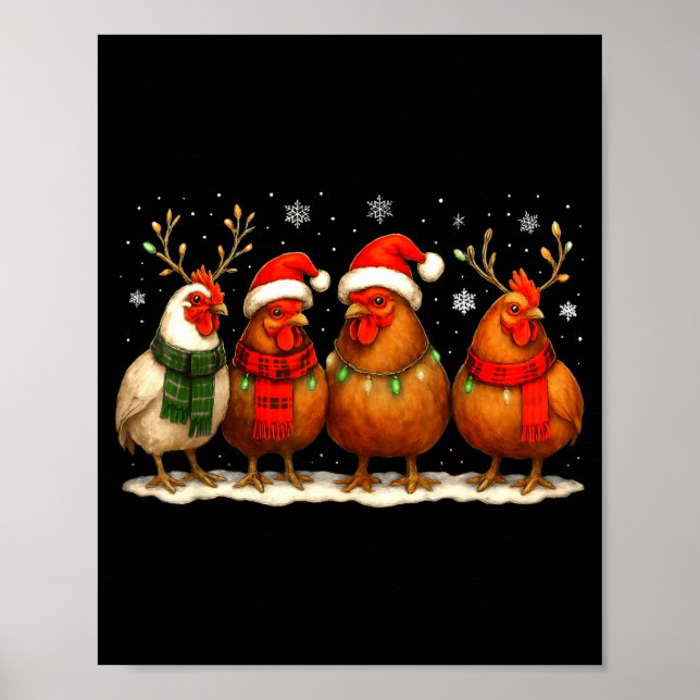 Affiche Funny Chicken Christmas Lights Farm Animal Cute Xm (Devant)