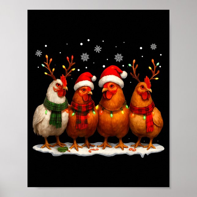 Affiche Funny Chicken Christmas Lights Farm Animal Cute Xm (Devant)