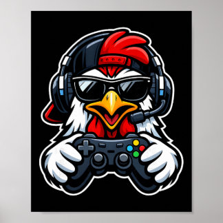 Affiche Funny Chicken Gamer Tee Casque de Gaming Manette d