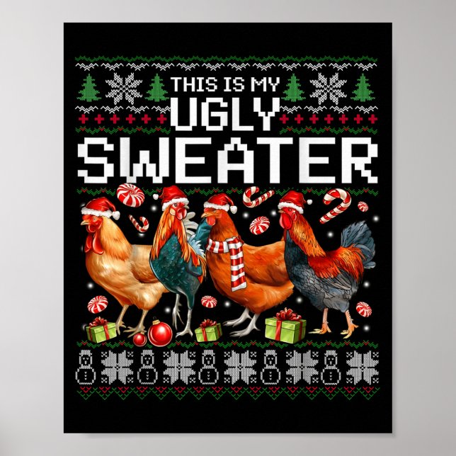 Affiche Funny Chicken Ugly Christmas Sweater Holiday Desig (Devant)