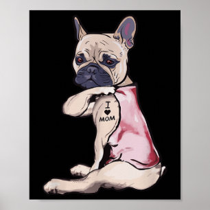 Affiche Funny Chien Pitbull I Love Maman Tattoo Cadeau Mam