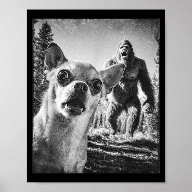 Affiche Funny Chihuahua Selfie With Bigfoot Sasquatch Cryp (Devant)