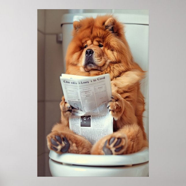 Affiche Funny Chow Chow Bathroom Print, Dog Reading (Devant)