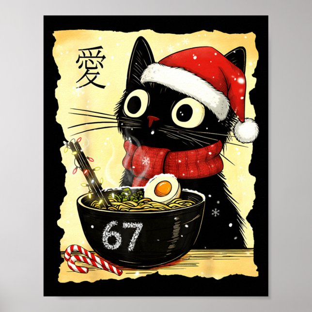 Affiche Funny Christmas 67 Six Seven Cat Ramen Japanese Ka (Devant)