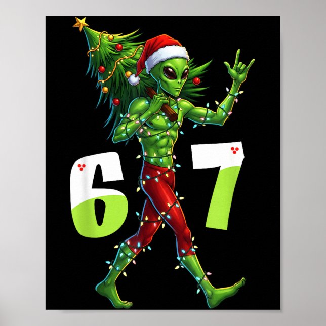 Affiche Funny Christmas Alien Six Seven Meme 67 Santa Hat  (Devant)