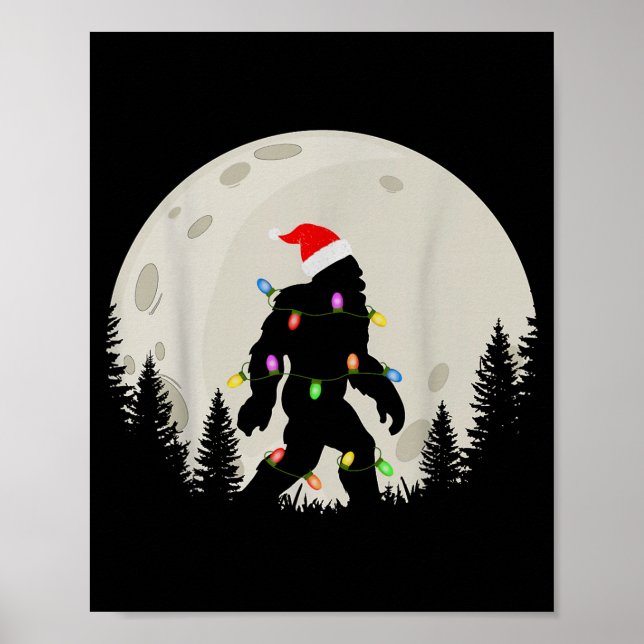 Affiche Funny Christmas Bigfoot Santa Hat Moon Sasquatch K (Devant)