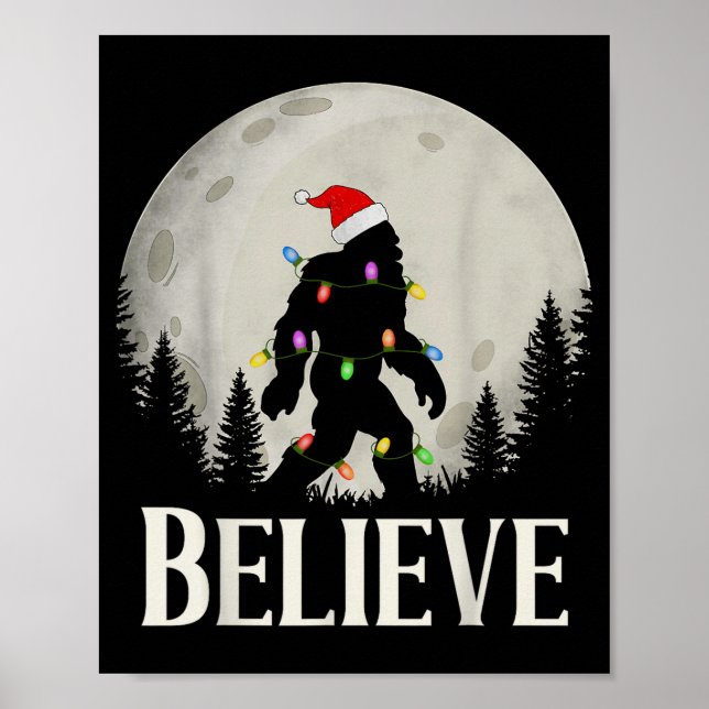 Affiche Funny Christmas Bigfoot Santa Hat Moon Sasquatch K (Devant)