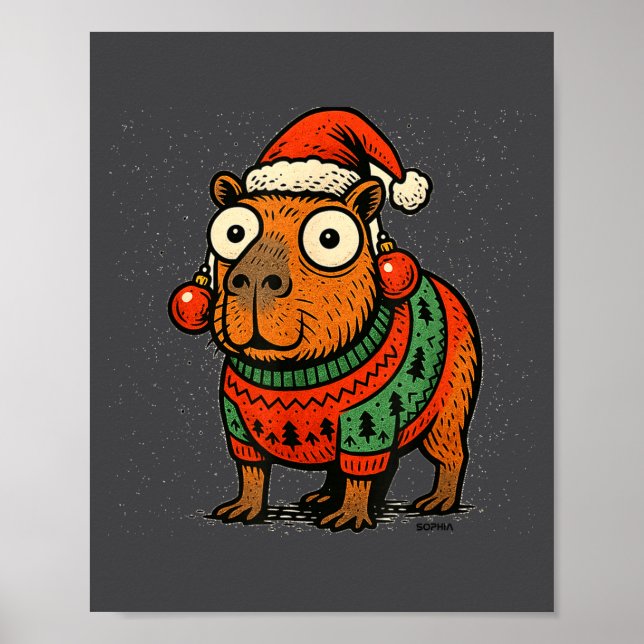 Affiche Funny Christmas Capybara With Santa Hat &amp; Swea (Devant)