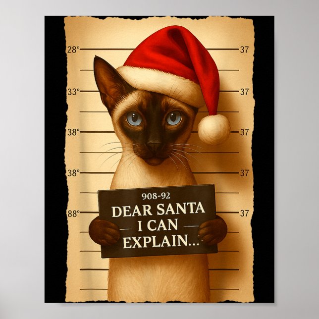Affiche Funny Christmas Cat- Cute Siamese Santa Hat Tee  (Devant)