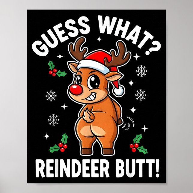 Affiche Funny Christmas Guess What Reindeer Butt Santa Hat (Devant)
