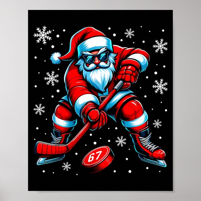 Affiche Funny Christmas Hockey Cool Santa Claus 6 7 Meme T (Devant)