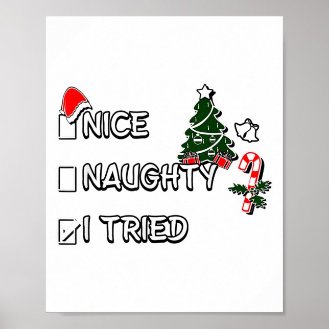 Affiche Funny Christmas Pajama Lights Nice Naughty I Tried (Devant)