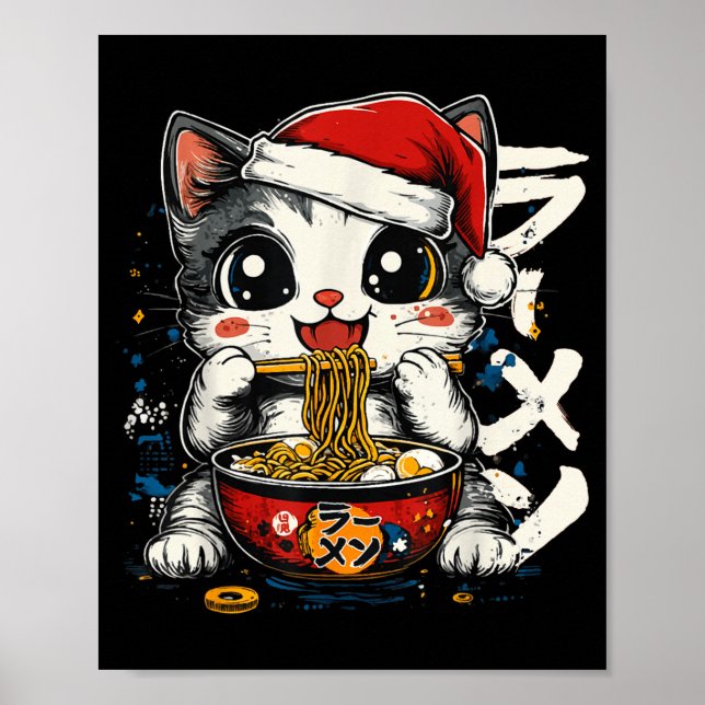Affiche Funny Christmas Santa Cat Ramen Japanese Kawaii An (Devant)