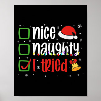 Affiche Funny Christmas Shirt Nice Naughty I Tried Holiday