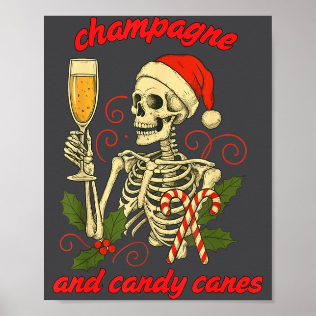 Affiche Funny Christmas Skeleton Champagne And Candy Canes (Devant)