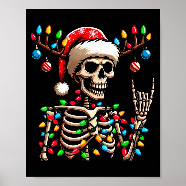 Affiche Funny Christmas Skeleton Santa Hat Xmas Vibes For  (Devant)
