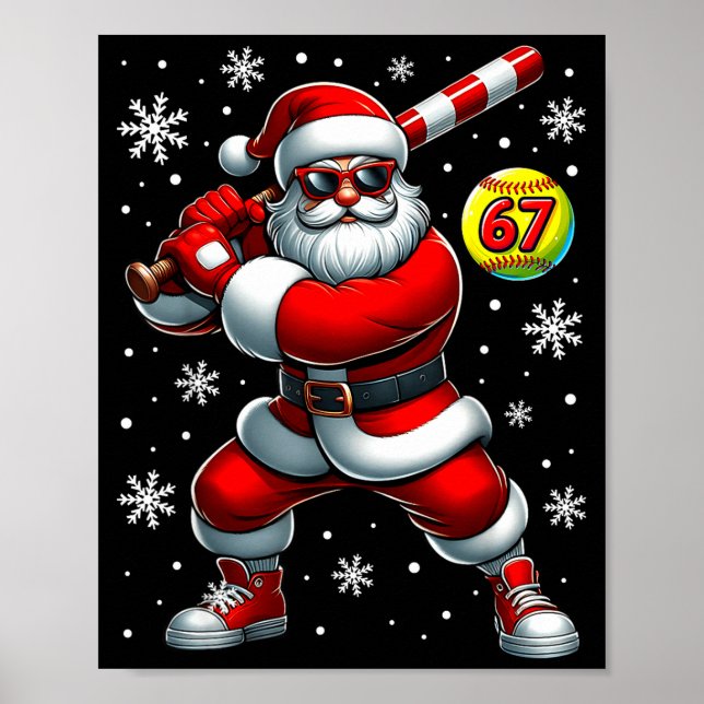 Affiche Funny Christmas Softball Cool Santa Claus 6 7 Meme (Devant)