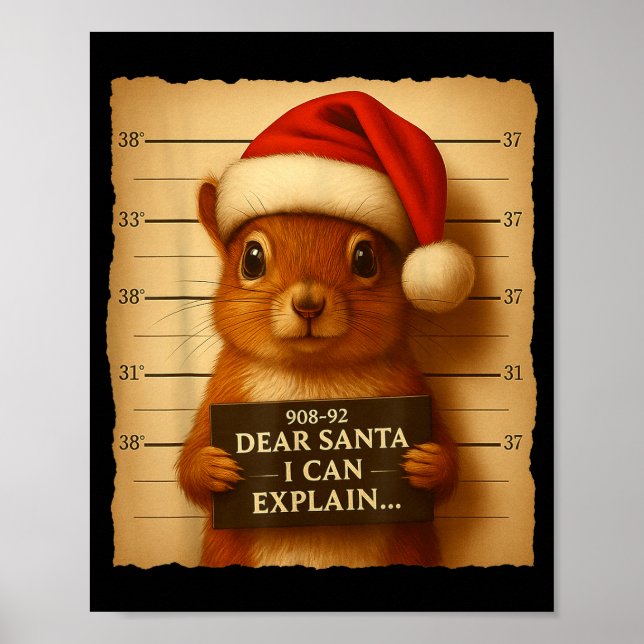 Affiche Funny Christmas Squirrel - Cute Squirrel Santa Hat (Devant)