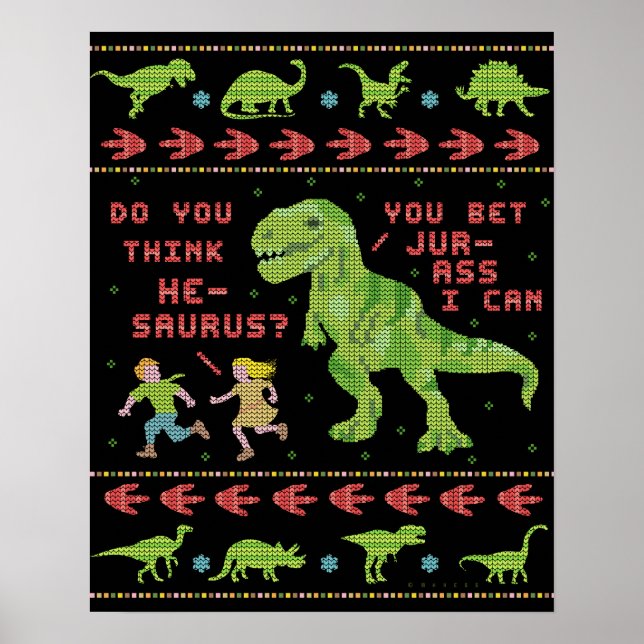 Affiche Funny Christmas T Rex Dinosaur Pun Humor Faux Knit (Devant)